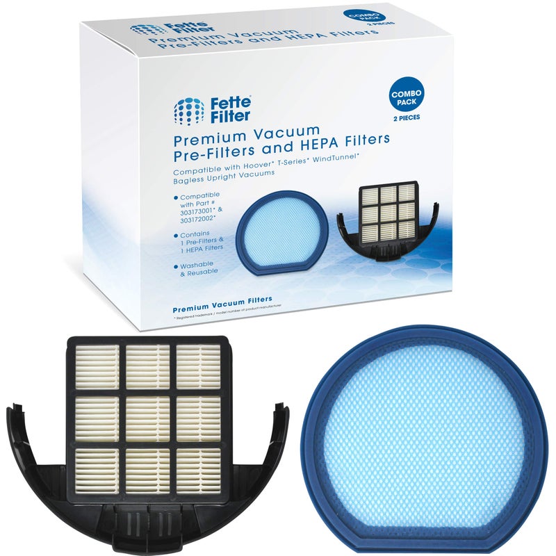 Fette Filter Vacuum Filter Kit Compatible with Hoover T-Series and WindTunnel Bagless T-Series Upright Vacuums Includes Washable Pre-Filter Part # 303173001 Hepa Filter Part # 303172002 Check Listing for Models. - Image 1